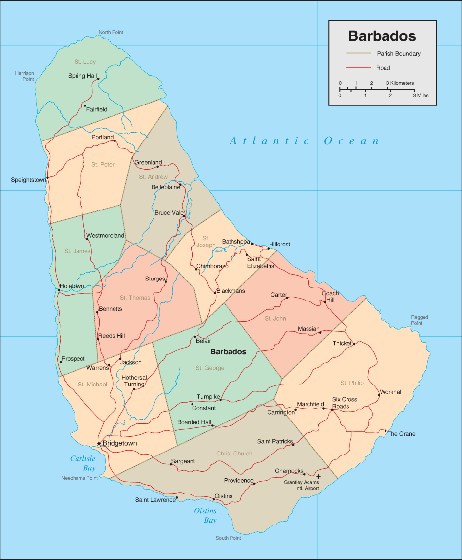 Barbados On Map In Atlantic Ocean 