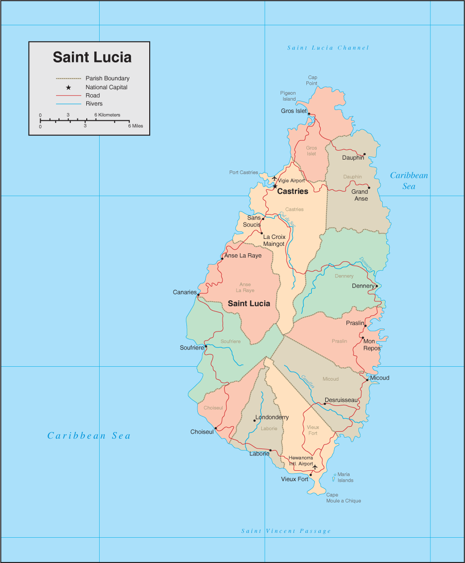 St Lucia Map Detailed Map of St Lucia
