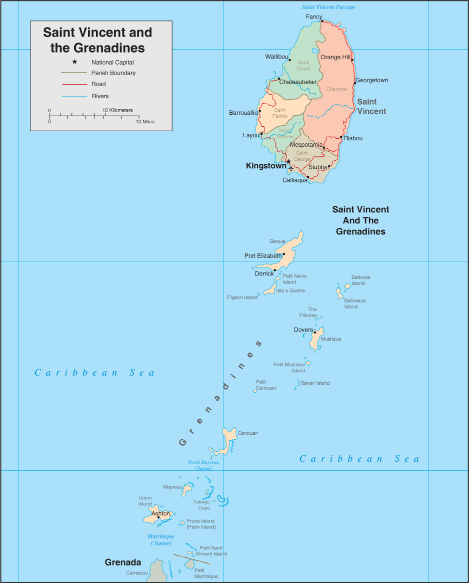 St Vincent Map Map of St Vincent and the Grenadines