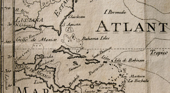 17th century Spanish map of the Caribbean islands