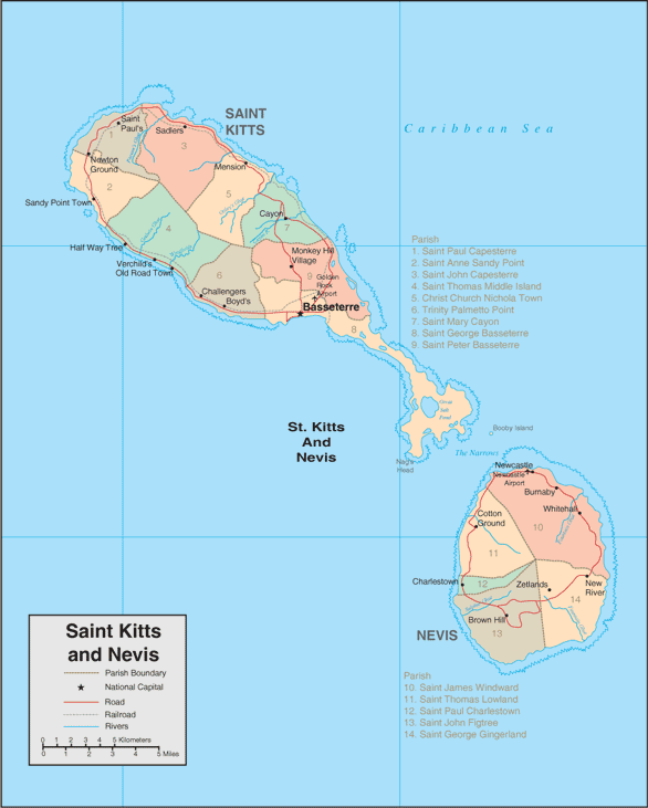 St Kitts Map Detailed Map Of St Kitts And Nevis