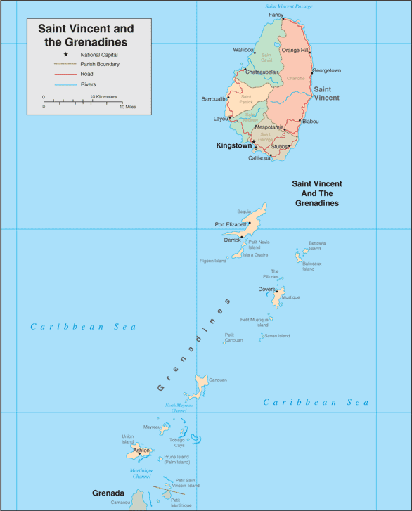 St Vincent map - Grenadines map