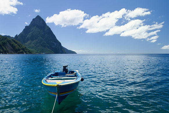 motorboat and Petit Piton